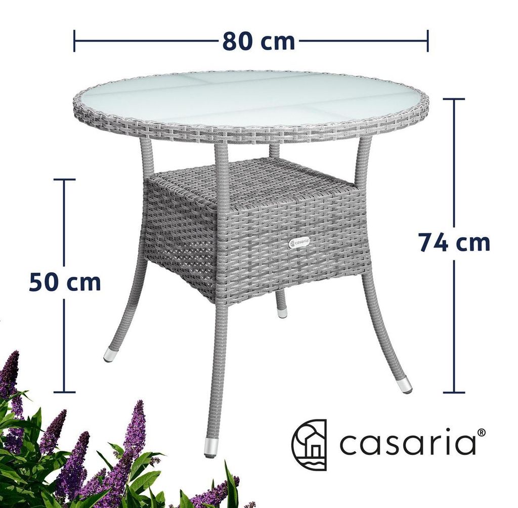 CASARIA® Gartentisch Polyrattan Wetterfest Rund Klein 80cm