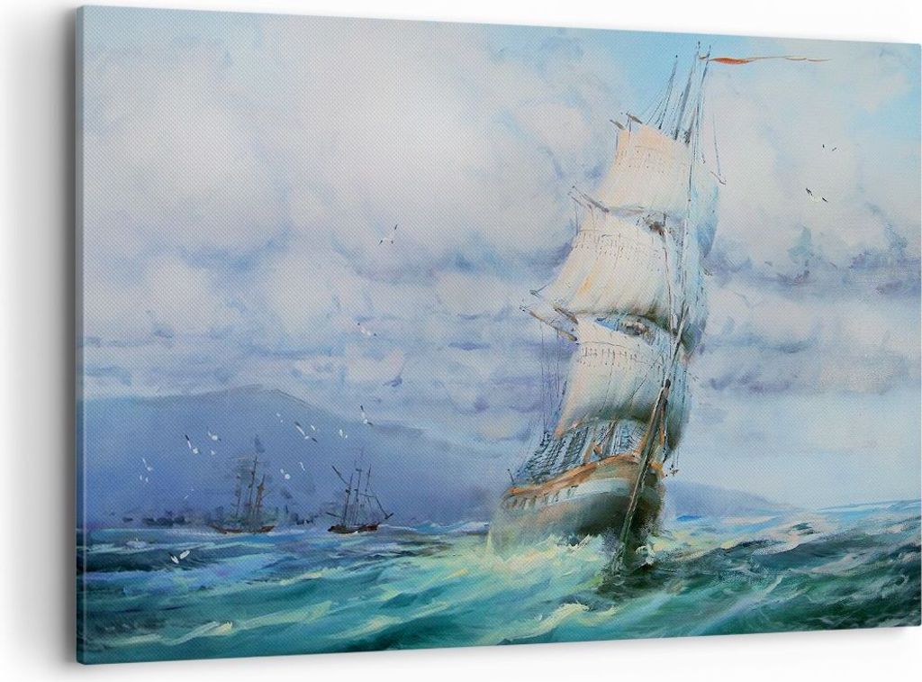 Bild auf Leinwand - Leinwandbild - Meer Segelschiff - 120x80cm - Wand Bild - Wanddeko - Wandbilder - Leinwanddruck - Bilder - Kunstdruck - Wanddeko...