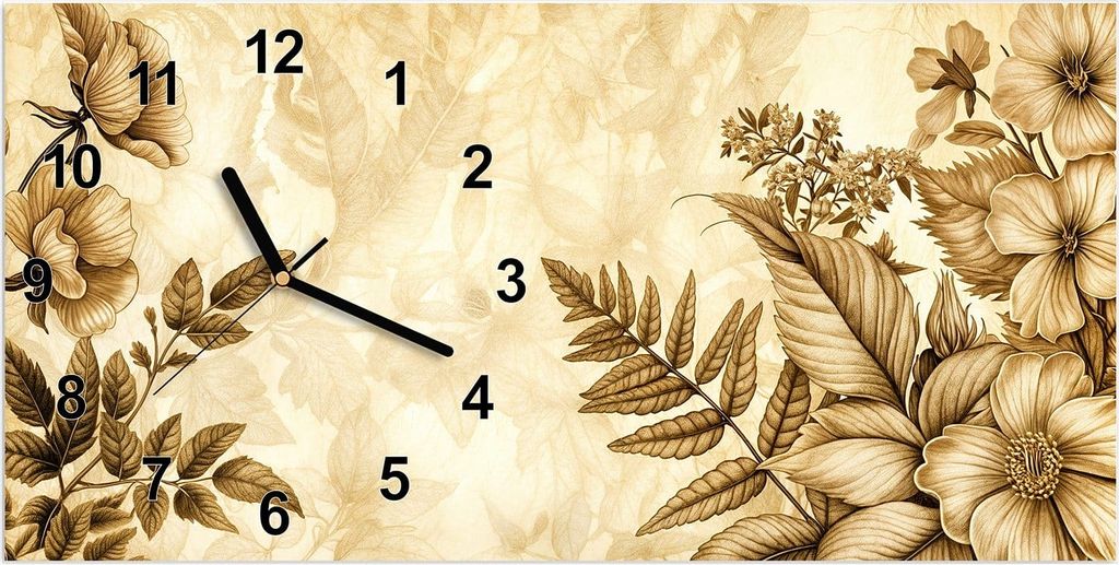 Wanduhr aus Glas mit Motiv Blumenblatt Kunstwerk- 60 x 30 cm - inkl. Aufhängesystem