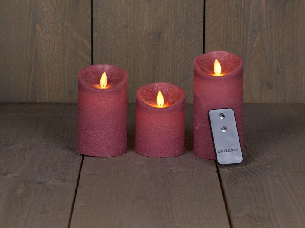Kaars wax rustiek bewegende vlam 3 st 7,5x10/12,5/15 cm Productafbeelding 