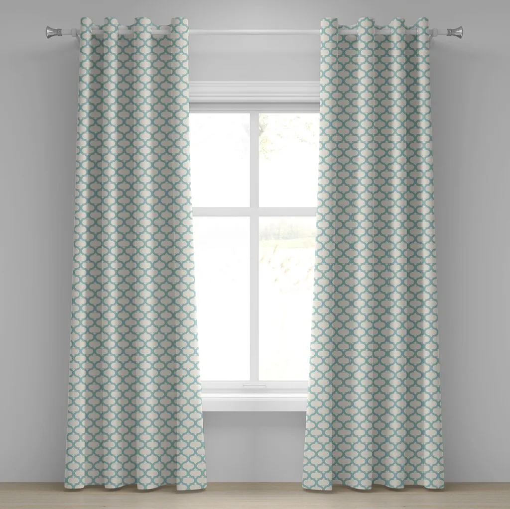 ABAKUHAUS Tenda con occhielli, motivo blu a mosaico, minimalista, semplice, culturale, asiatica, tende decorative a 2 pannelli, 280 cm x 245 cm, color crema Seafoam