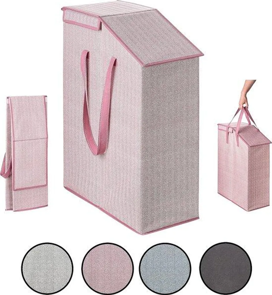 Panier à linge rose 52 litres avec couvercle amovible et pliable