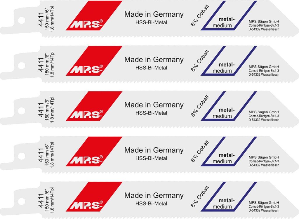 5 Stück MPS BI-Metall-Säbelsägeblatt für 2 - 8mm Materialsärke