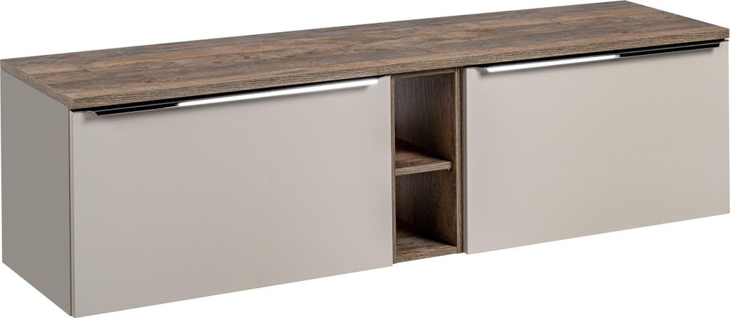 FURNLUX Waschbeckenschrank Santa Fe Taupe Und Eiche Und Silber 180cm / Hauptfarbe: Beige / Abmessungen: 180 x 48 x 46 cm