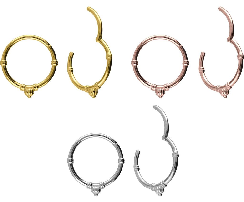 Ohrpiercing, Nasenpiercing, Septum Piercing Chirurgenstahl Segmentring Clicker RETRO-DESIGN Gold Innendurchmesser: 12 mm