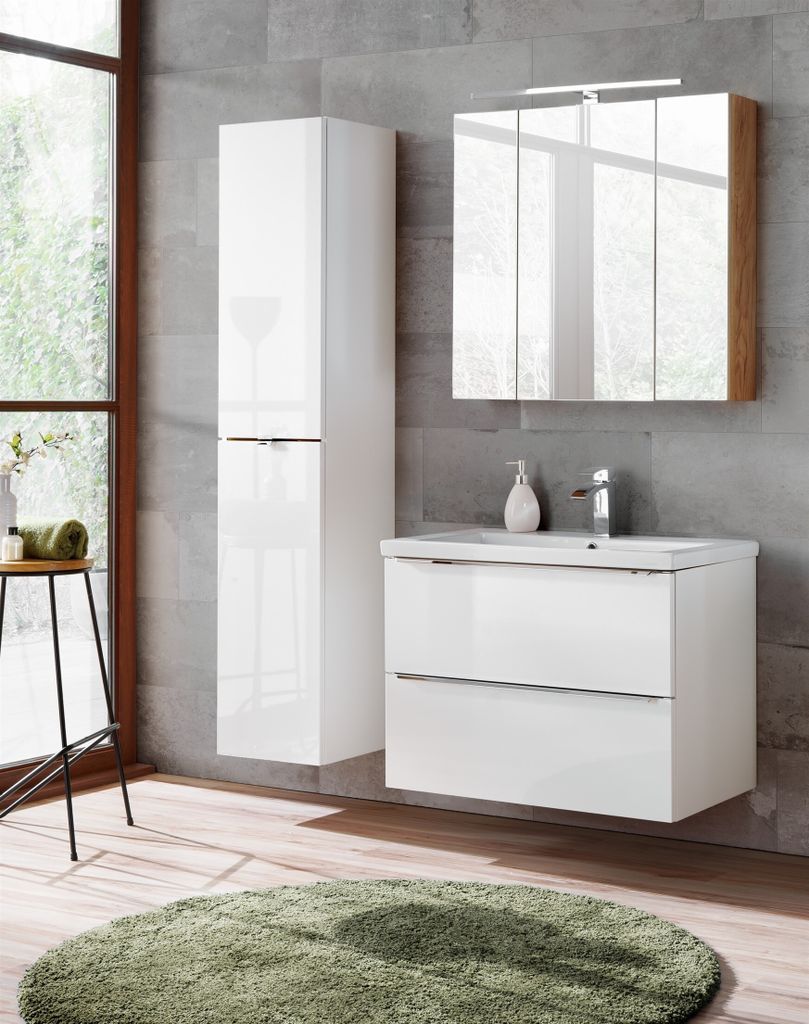 Badmöbel Set 4-tlg Badezimmerset PERUGIA Weiss inkl.Waschbecken 60cm