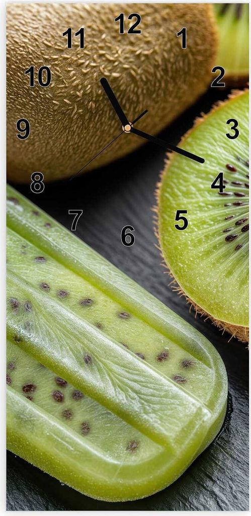 Wanduhr aus Glas mit Motiv Kiwi Eis am Stiel- 30 x 60 cm - inkl. Aufhängesystem