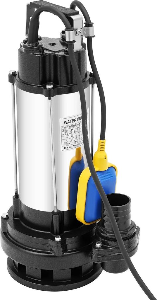 Abwasserpumpe - Tauchpumpe 1,5 kW 2 PS - Edelstahl - 36 m³/h - max Förderhöhe 22 m - Eintauchtiefe 20–30 m - 220V EU-Stecker mit Schwimmerscha...