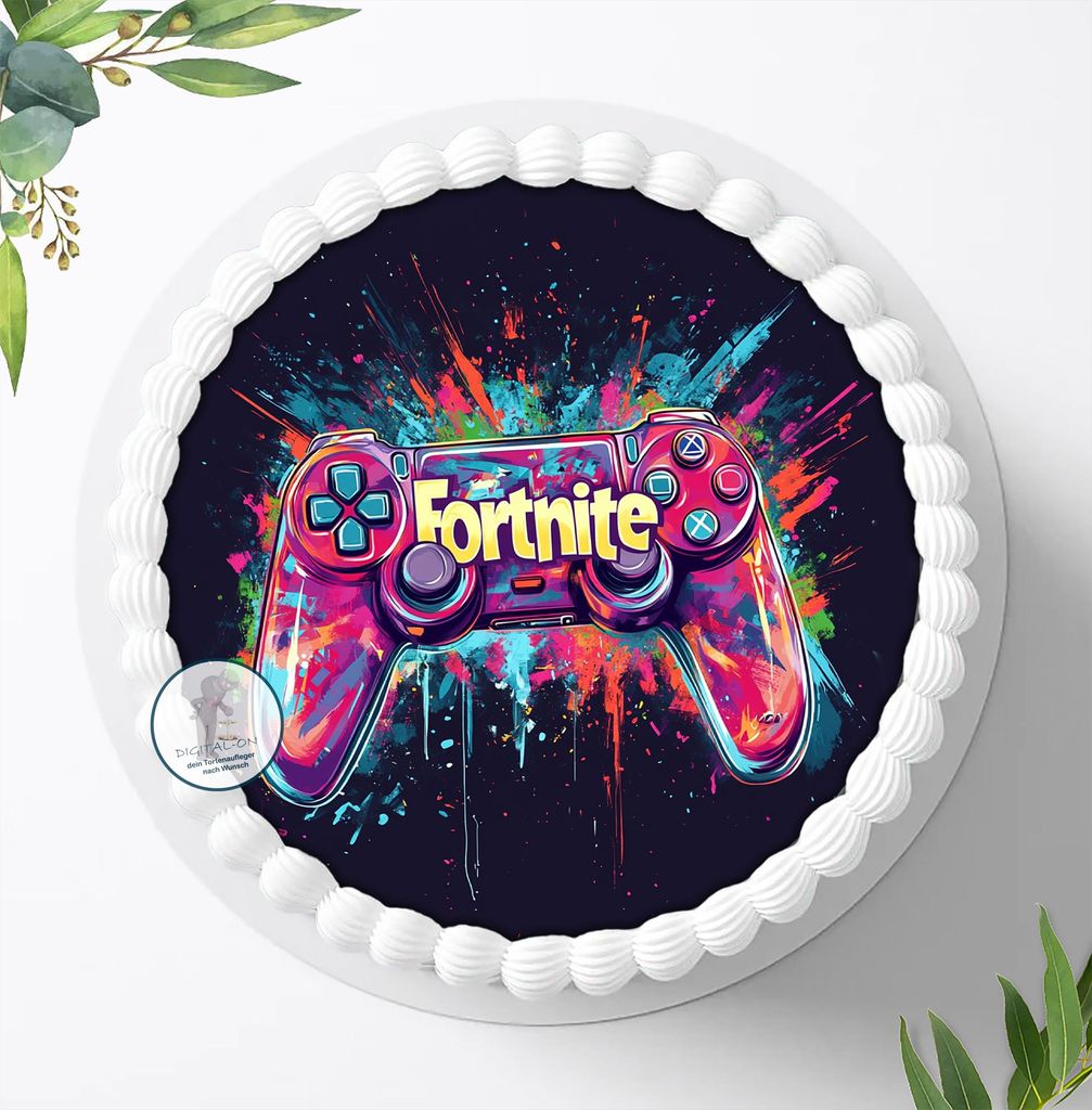 Für die Geburtstags Torte ein Tortenaufleger, Zuckerbild mit dem Motiv: Gamer, Essbares Foto für Torten, Fondant, Ø 20cm, 2495z