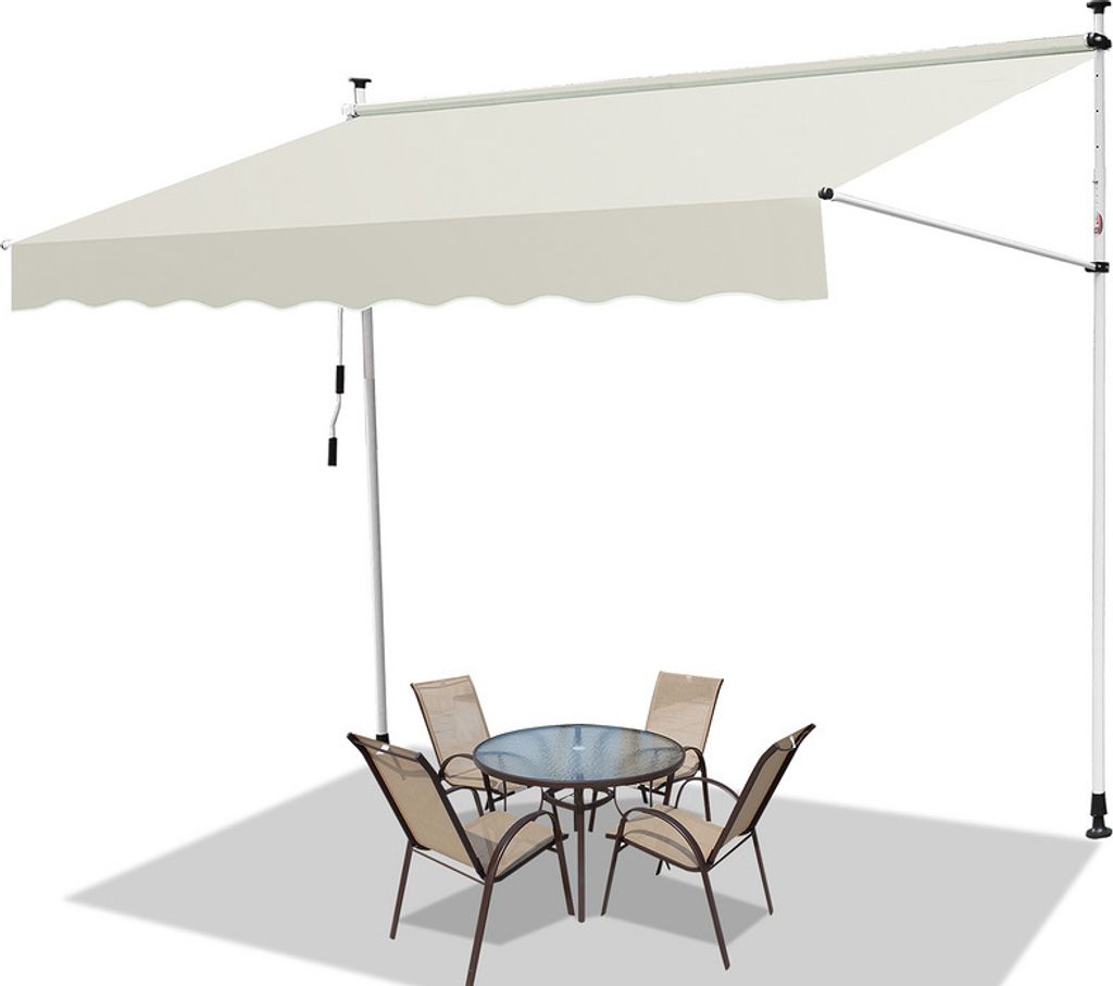 TolleTour Markise Handkurbel Klemmmarkise Sonnenschutz Fenstermarkise Sonnenmarkise Einziehbare Wasserabweisend Markisen Creme 2M