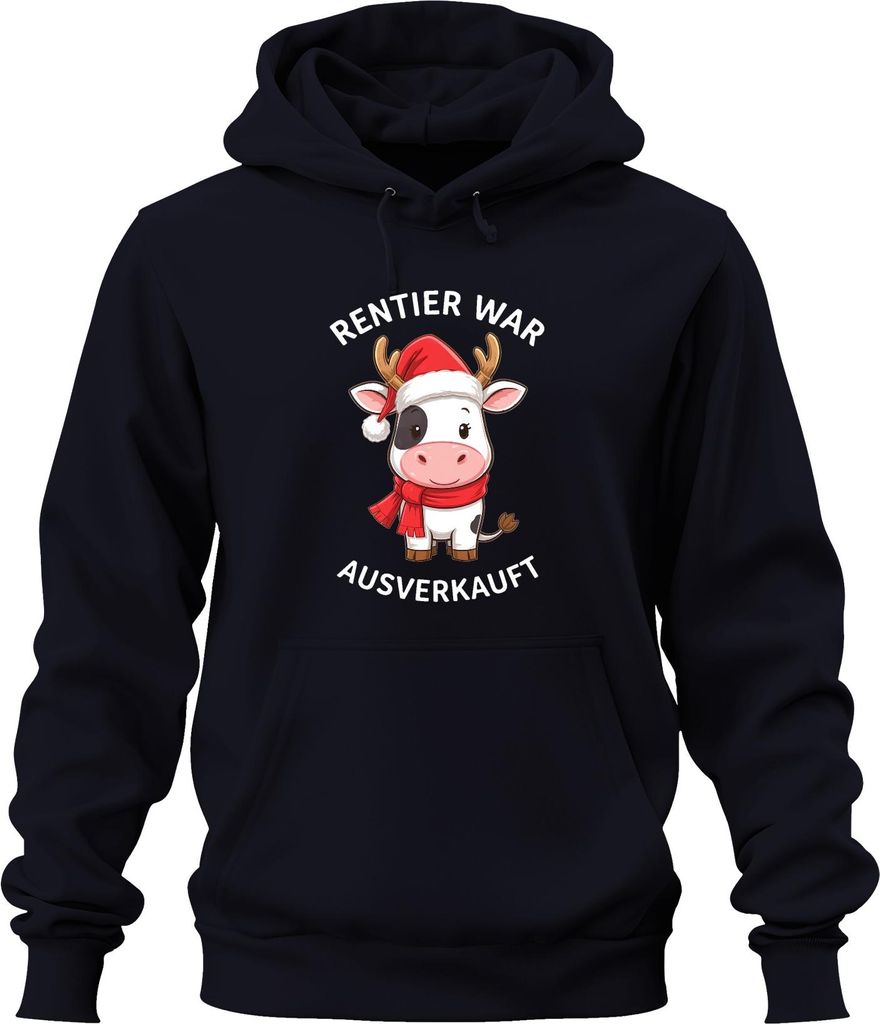 Weihnachten Kuh lustig Rentier war t Geschenk niedlich Uni Hoodie Kapuzenpullover, Navy, XL