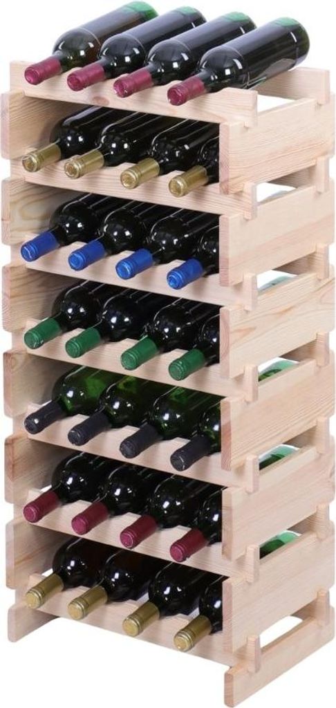Weinregal VINOTECA FLEX PRO | HxBxT 93x46x28cm | 28 Flaschen auf 7 Ebenen | Massives Kiefernholz | Natur unbehandelt