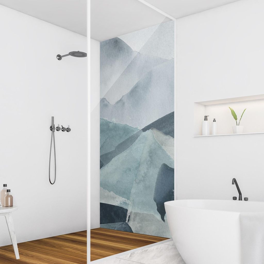 Duschrückwand originell selbstklebend - 0.61 mm Wandpaneel wasserfest Design blau Abstrakt Badrückwand fugenlos Premium matt 100x190 cm