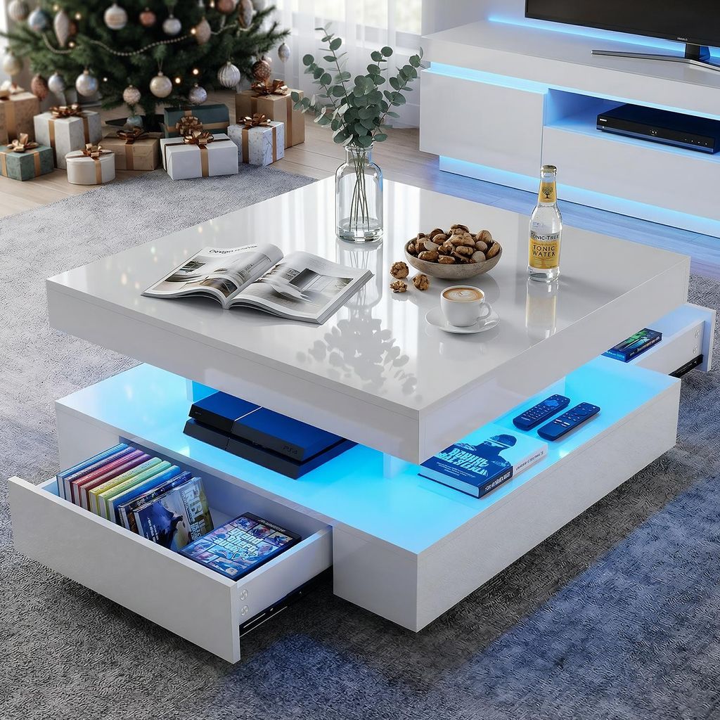 OYAJIA Couchtisch Hochglanz mit LED Beleuchtung & Produktbild 