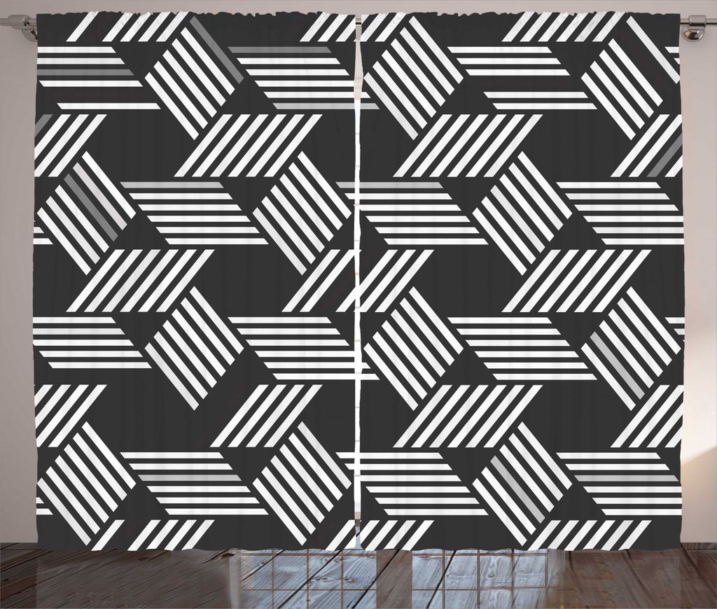 ABAKUHAUS Schwarz und Grau Rustikaler Vorhang, geometrische unregelmäßige, Wohnzimmer Universalband Gardinen mit Schlaufen und Haken, 280 x 225 c...