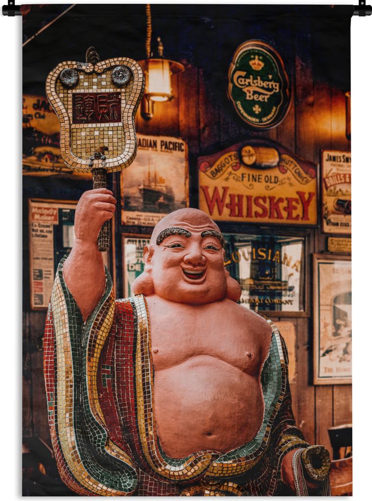 MuchoWow Wandteppich Wandbehang Buddha - Bild - Bar 90x135 cm Tapisserie Dekoration Wandtuch - Baumwolle - Wandskulptur
