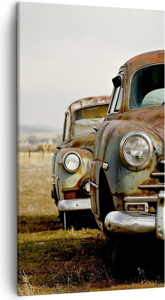 Bild auf Leinwand - Leinwandbild - Auto Alt Feld - 45x80cm - Wand Bild - Wanddeko - Wandbilder - Leinwanddruck - Bilder - Kunstdruck - Wanddekorati...