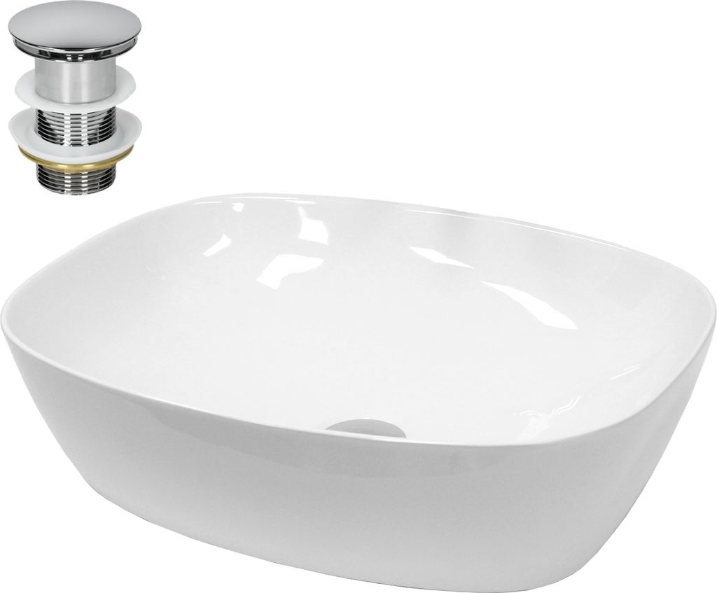 LuxeBath Waschbecken Aufsatzwaschbecken Oval, 50,5x38,5x13,5 cm, Weiß, aus Keramik, inkl. Ablaufgarnitur ohne Überlauf