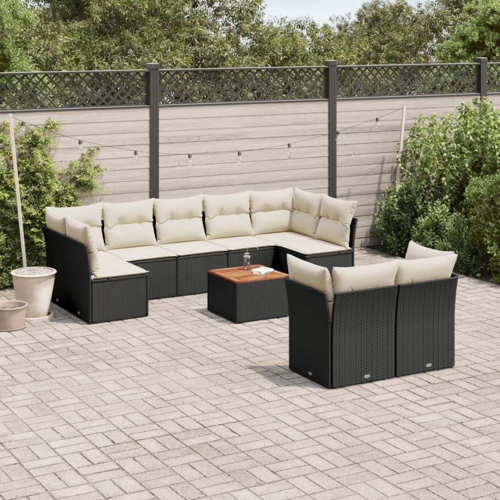 Design 10-tlg. Garten-Sofagarnitur mit Kissen Schwarz Poly Produktbild 