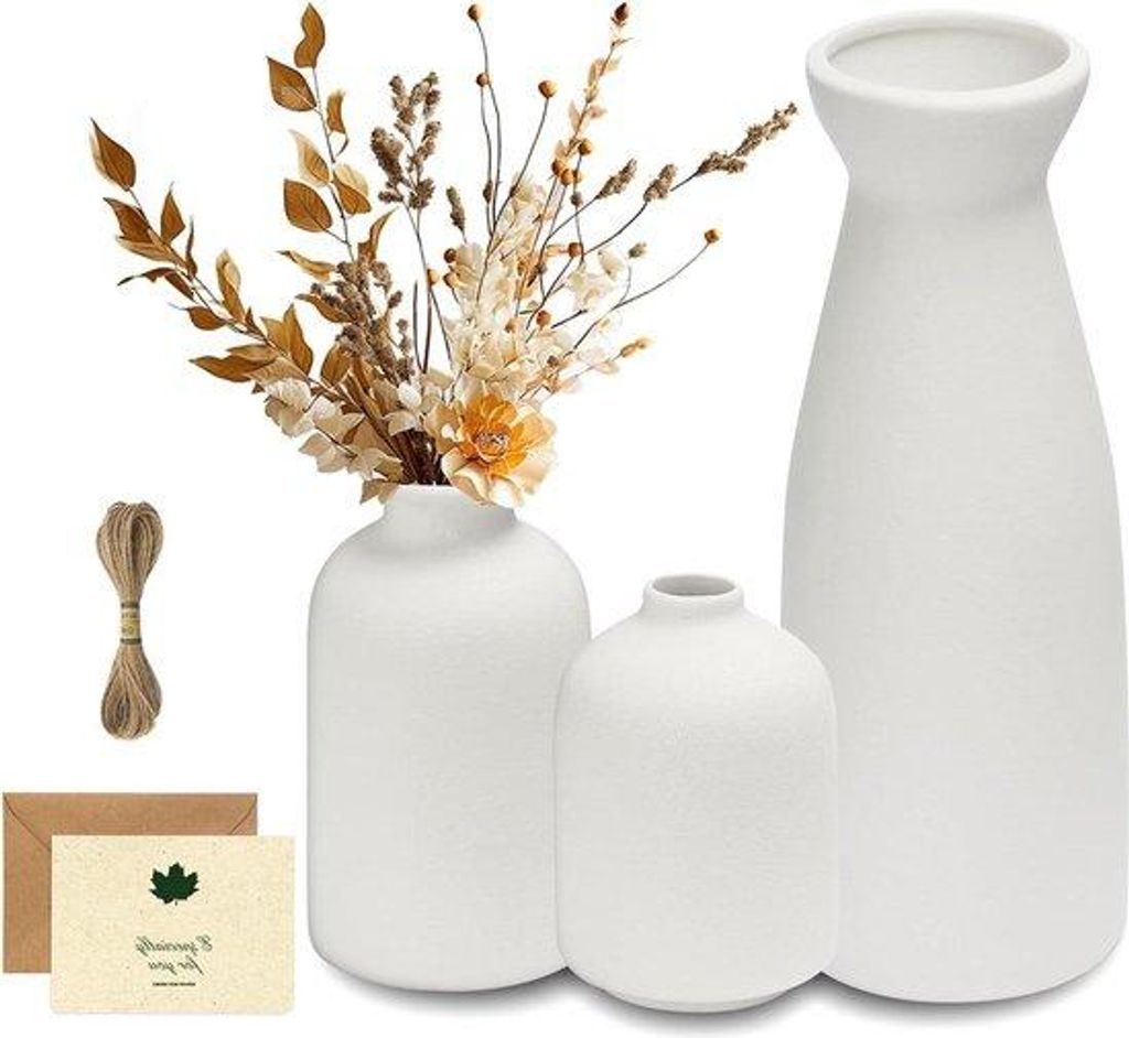 Keramische 3-delige Vaas - Weiss - Moderne Dekoration - Zentrumstücke - Boho - Trockengestecke - Hochzeit - Esszimmer - Büro - Schlafzimmer