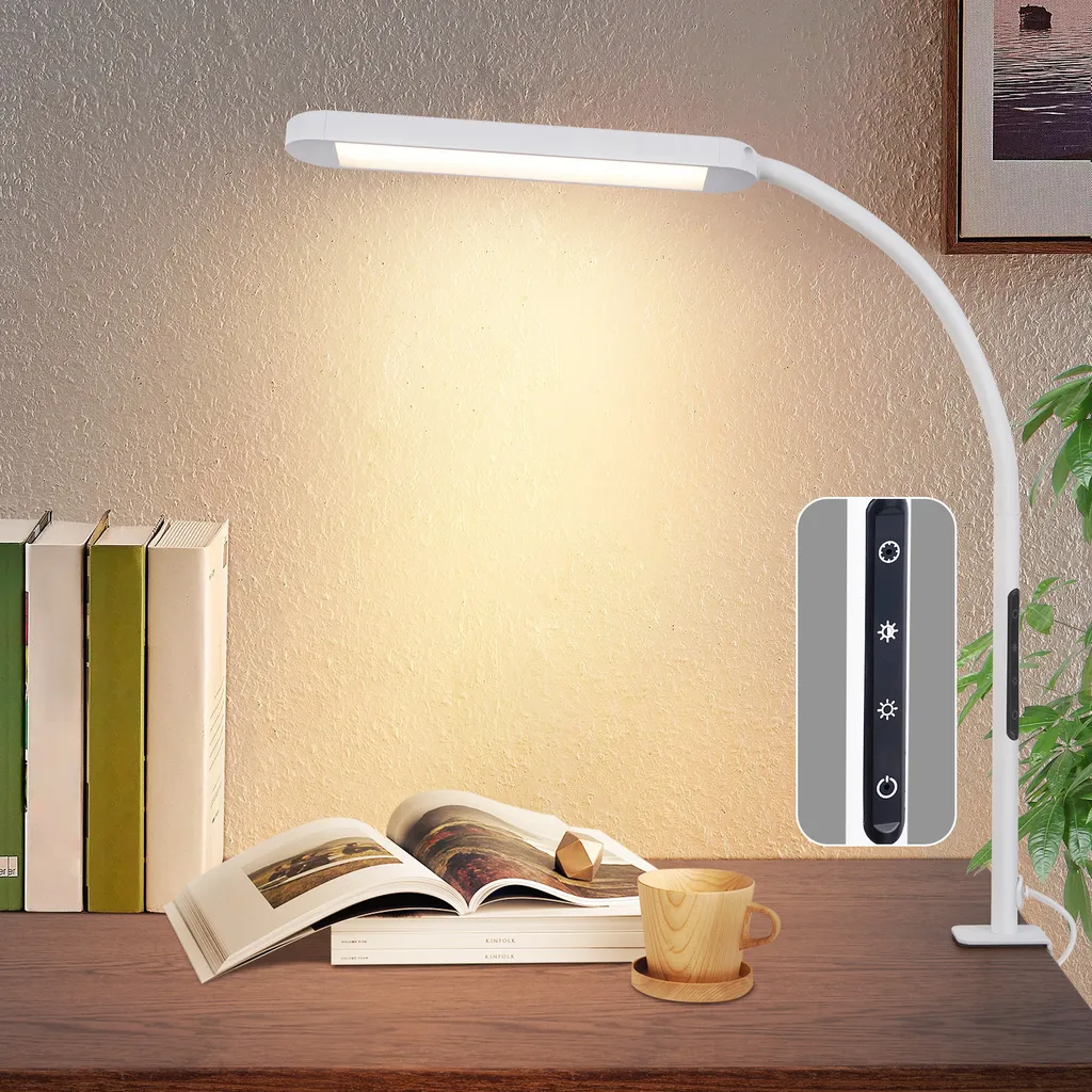 Lampada Da Scrivania A LED, Luce Di Lettura A Doppio Braccio Con 5 Colori E 10 Livelli Di Luminosita Lampada Da Tavolo Con Timer Di Spegnimento 94387354