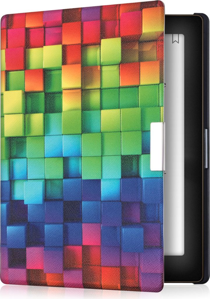 kwmobile Schutzhülle für Kobo Aura Edition 1 Hülle - eReader Flip Case mit Auto Sleep Funktion - Regenbogen Würfel mit Mehrfarbig Grün Blau