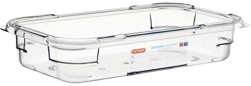 ARAVEN GN-Behälter 1/3, Polycarbonat, Tiefe: 65 mm, Inhalt: 2,35 L
