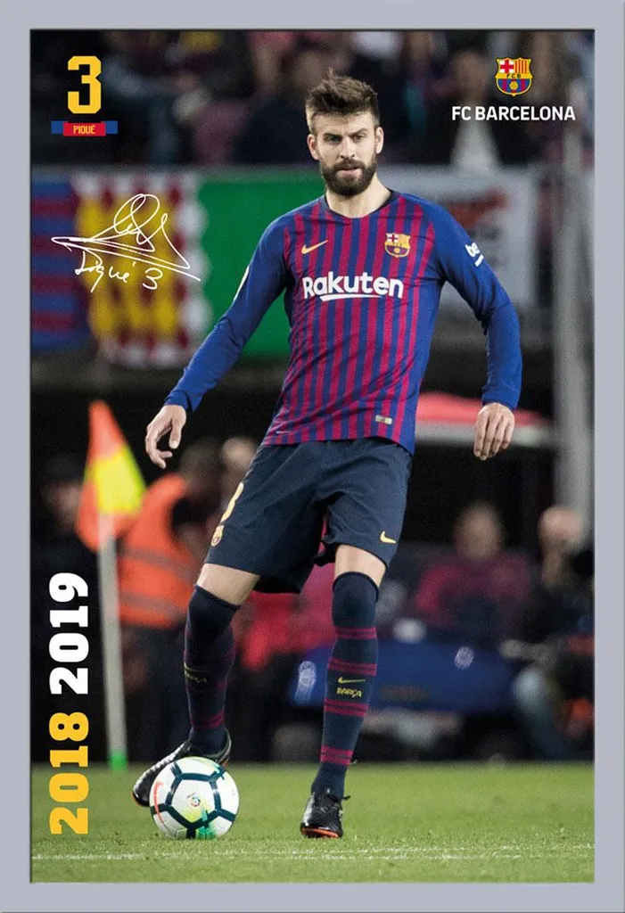 Poster Piqué FC Barcelone Cadre Shinsuke Argenté et Vitre Acrylique