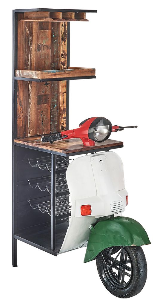 Kobolo Weinregal Anrichte Barregal Barwagen Scooter Bar ITALIA Vintage - 110x70x180 cm Hausbar Retro Möbel praktische Ablagefläche Anrichte Schrank