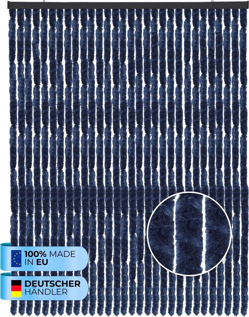 Flauschvorhang (100x220 cm) Türvorhang "Blau" als Insektenschutz für Balkon, Terrasse oder Wohnmobil, Wohnwagen, Pavillon