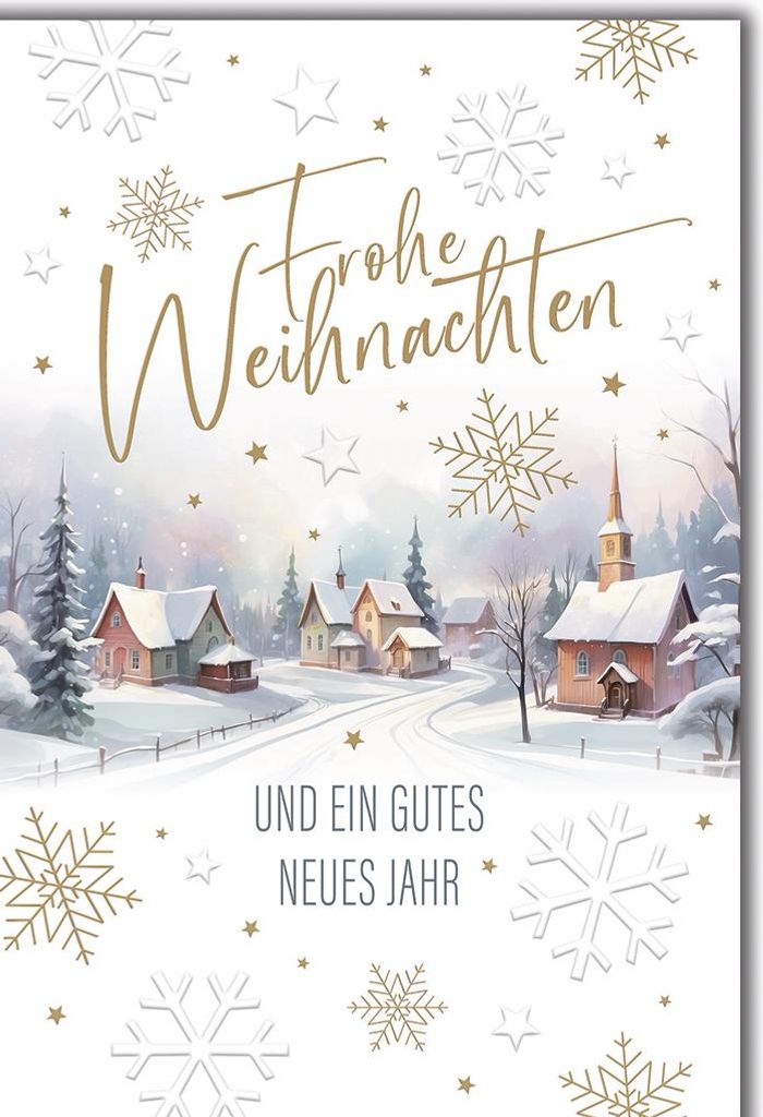 Weihnachten Dorf im Schnee Glückwunschkarte mit Umschlag