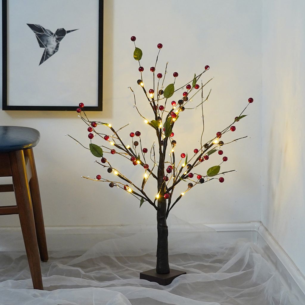 LED Rote Perle Baum Lampe Warmweiß Künstlich