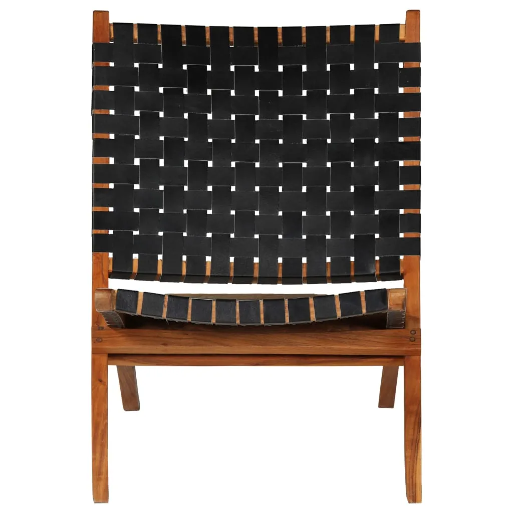 Fauteuil Relax Pliant en Cuir Noir et Acier pour Salon et Espace Détente