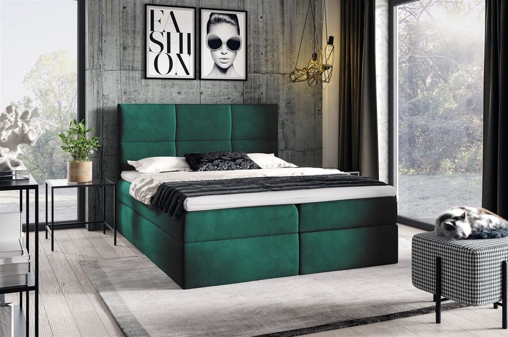 Boxspringbett Schlafzimmerbett HUDSON 180x200cm in Stoff Fresh Grün