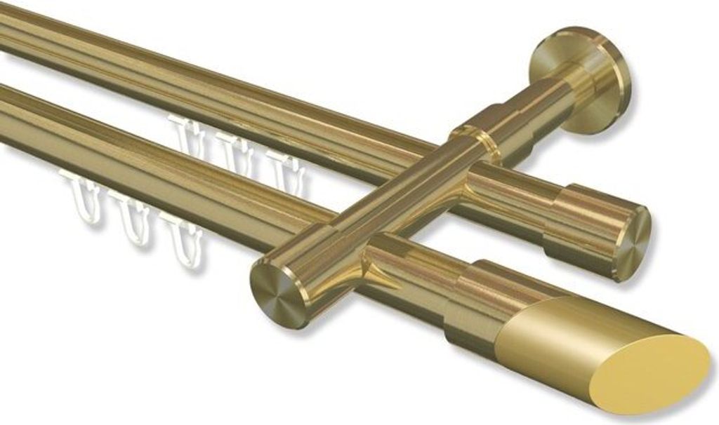 Interdeco Innenlaufstange, Gardinenstange mit Innenlauf Messing-Optik Modell Prestige Verano, 20 mm Ø 2-läufig, 200 cm