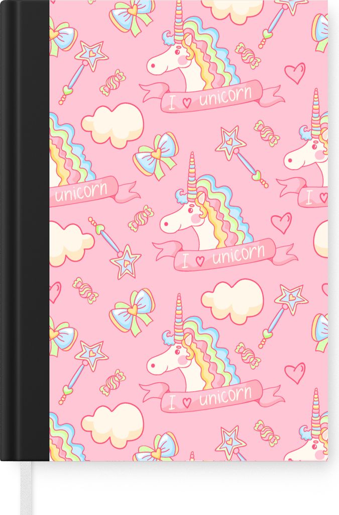 MuchoWow Notizbuch Tagebuch Haushaltsbuch Notebook A5 Einhorn - Rosa - Muster - Kind - Notizblock - Notizheft - Notebook - Schreibblock - Papier