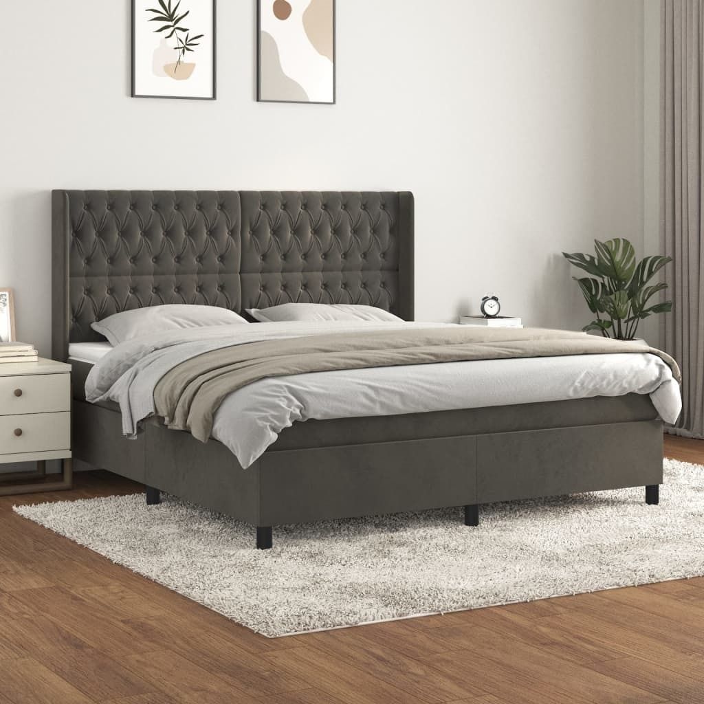 "Rabatt" Boxspringbett mit Matratze - 2 Personen - Strapazierfähiger Stoff - Dunkelgrau 180x200 cm Samt - Klassische Betten CC5857