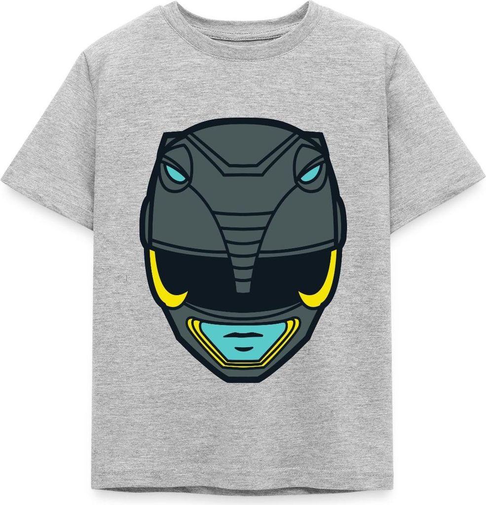 Spreadshirt Power Rangers Schwarzer Ranger Helm Kinder T-Shirt, 98/104 (3-4 Jahre), Grau meliert