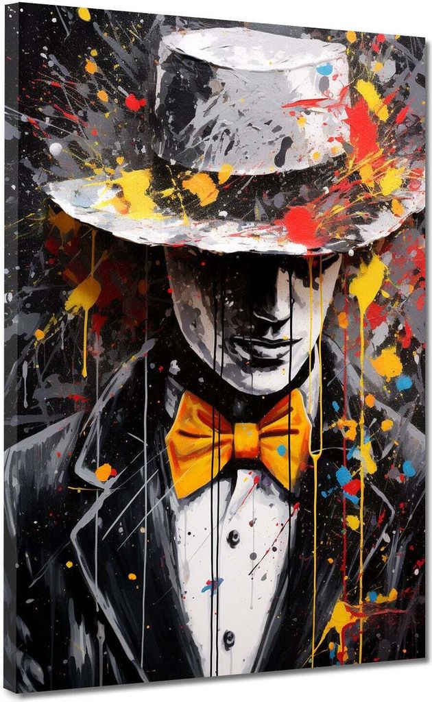 Pop Art Mann mit Fliege Leinwandbild Wandbild Deko Kunst XL: 60x80x4cm