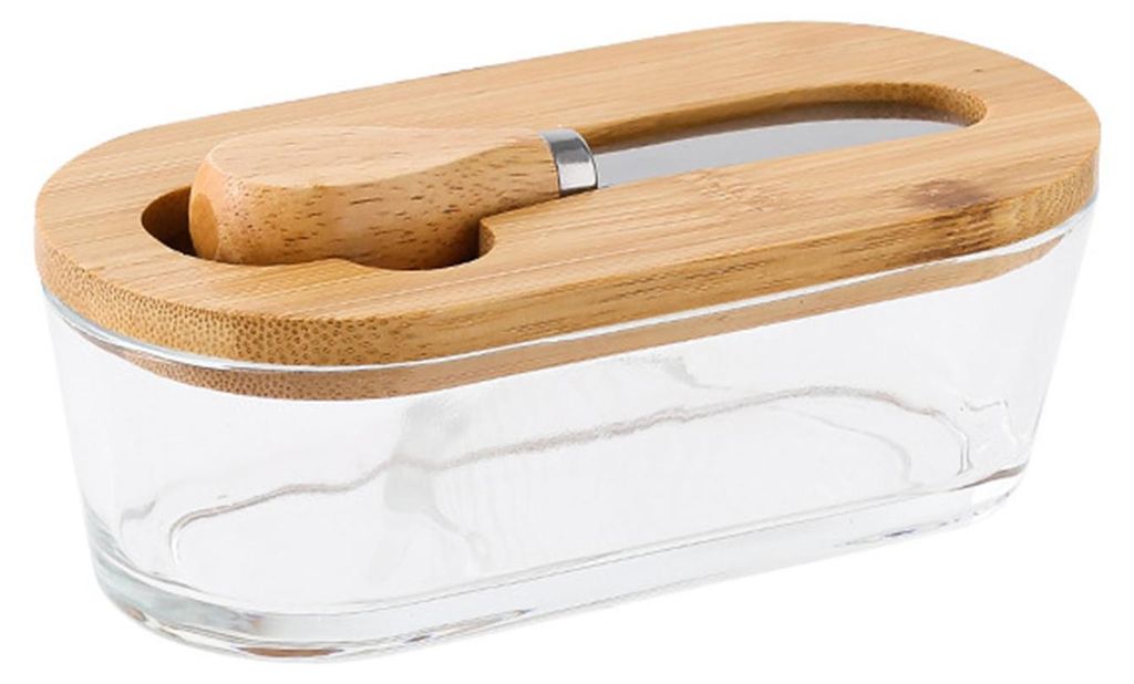 Butterdose aus Glas mit Deckel und Spatel, großes Fassungsvermögen, leicht zu reinigen, unverzichtbares Accessoire für Butterliebhaber