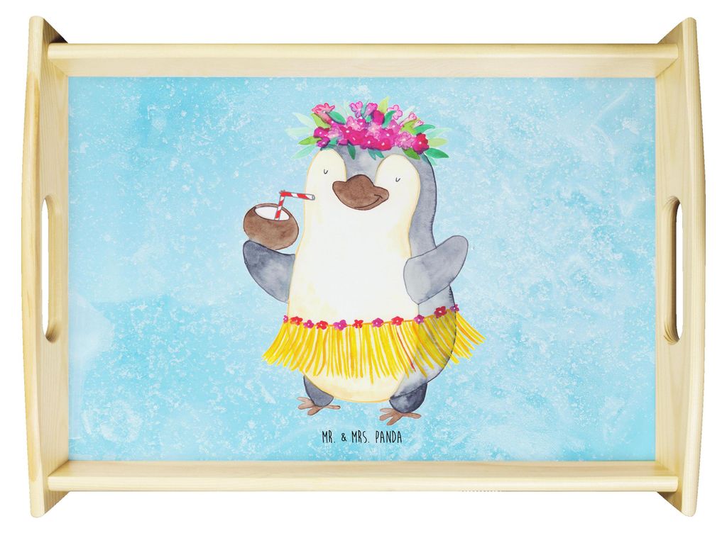 Mr. & Mrs. Panda sofatablett Pinguin Kokosnuss - Eisblau - Geschenk, Hawaii, tablett holz, Tanzen, Serviertablett, Urlaub, Holztablett, Erholt, fü...