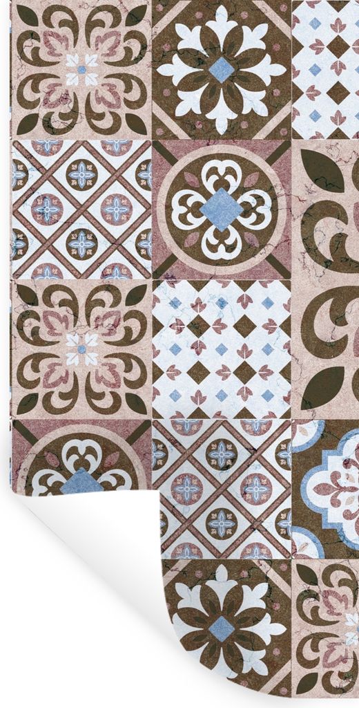 MuchoWow Wandtattoo Wandsticker Wandaufkleber Muster - Vintage - Braun - Blumen - Formen 20x40 cm Selbstklebend und Repositionierbar - Selbstkleb...
