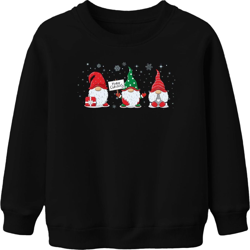 Merry Christmas Gnome Elfen Wichtel - Weihnachten Weihnachtsgeschenk Christmas Uni Kinder Weihnachtspullover, Schwarz, 152