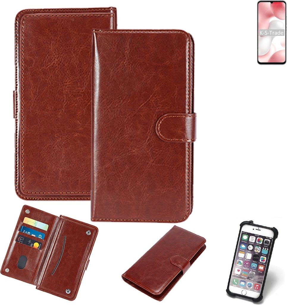 K-S-Trade 360° Hülle kompatibel mit Xiaomi Mi 10 Lite Zoom Edition braun Kunstleder Case BookCase WalletCase Kunstlederederhülle Handyhülle,