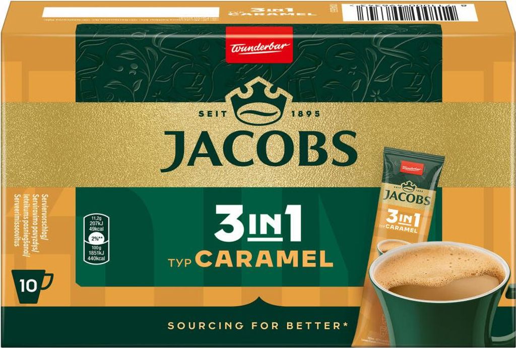 The image shows the front of a Jacobs coffee packaging.