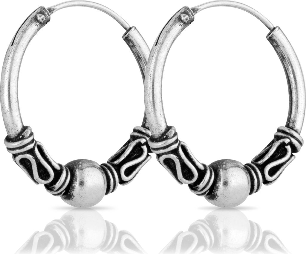 Paar Bali Creolen Kugel 18mm 925 Sterling Silber Mittelalter Schmuck Gothic 1777