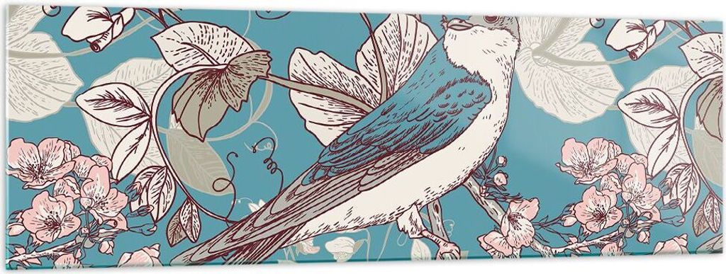 Bilder auf glas - Vogel Baum modern - 160x50cm - Glasbilder - Wandbilder - Kunstdruck - zum Aufhängen bereit - Wanddekoration aus Glas - Glas Bild...