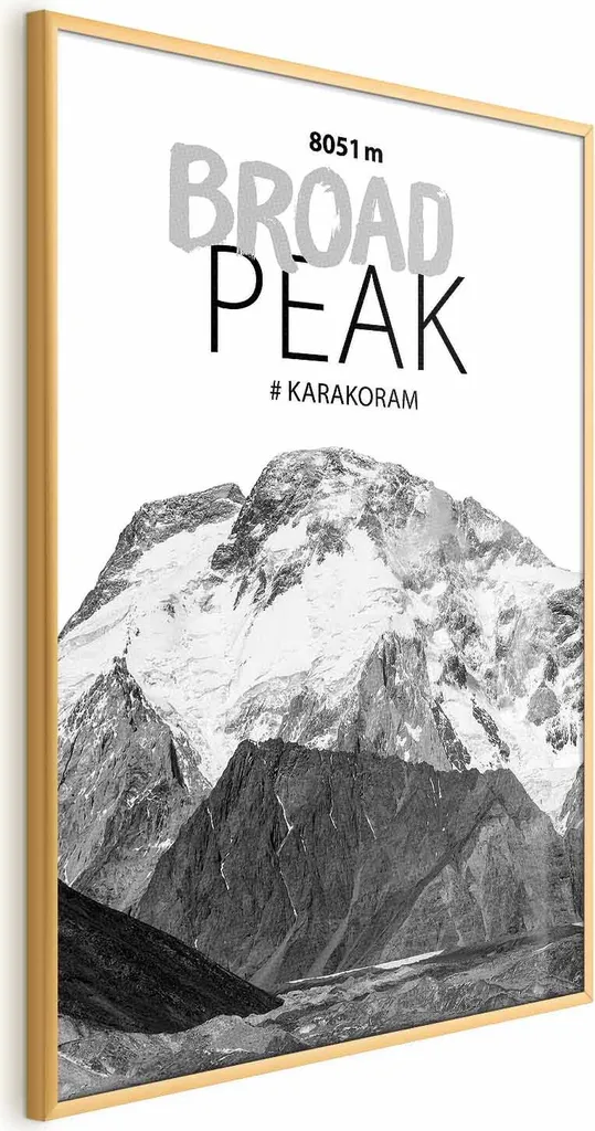 Poster Broad Peak 60x90 cm Oro: Quadro Montagna di Lusso con Cornice