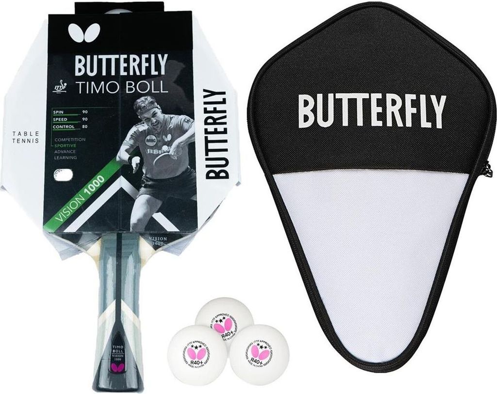 Butterfly 1x Timo Boll Vision 1000 Tischtennisschläger + Tischtennishülle + 3x 40+ 3*** Tischtennisbälle | Tischtennis TT Tabletennis Tischtenni...