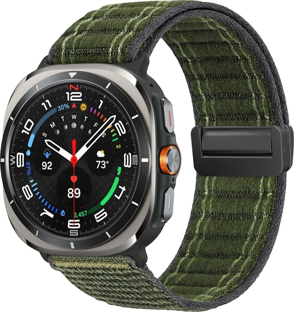 Smartwatch Armband für Samsung Galaxy Watch Ultra 47mm Nylon Textil Band Ersatzband Wechselband Magnetverschluss flexibel atmungsaktiv Grün Oliv